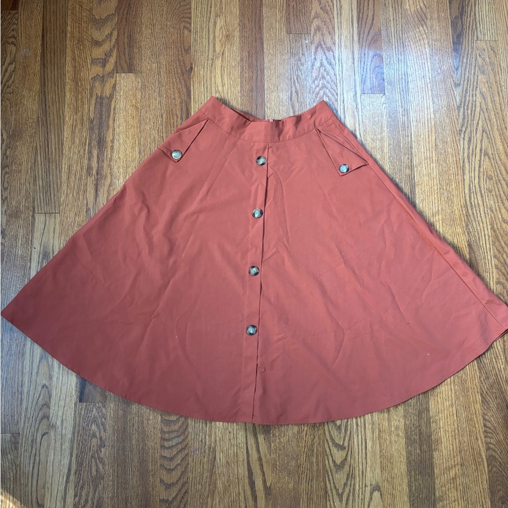 Orange Midi A-Line Skirt
